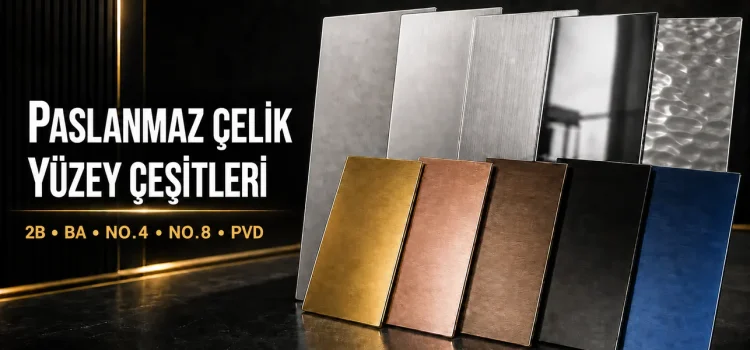 2B, BA, No.4, No.8, PVD ve su dalgası paslanmaz çelik yüzey çeşitleri