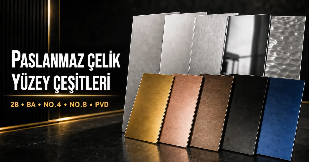 2B, BA, No.4, No.8, PVD ve su dalgası paslanmaz çelik yüzey çeşitleri